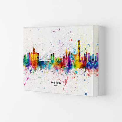 Hong Kong China Skyline Splash Art Print by Michael Tompsett Canvas