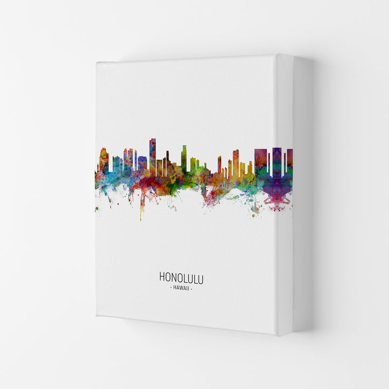 Honolulu Hawaii Skyline Portrait Art Print by Michael Tompsett Canvas