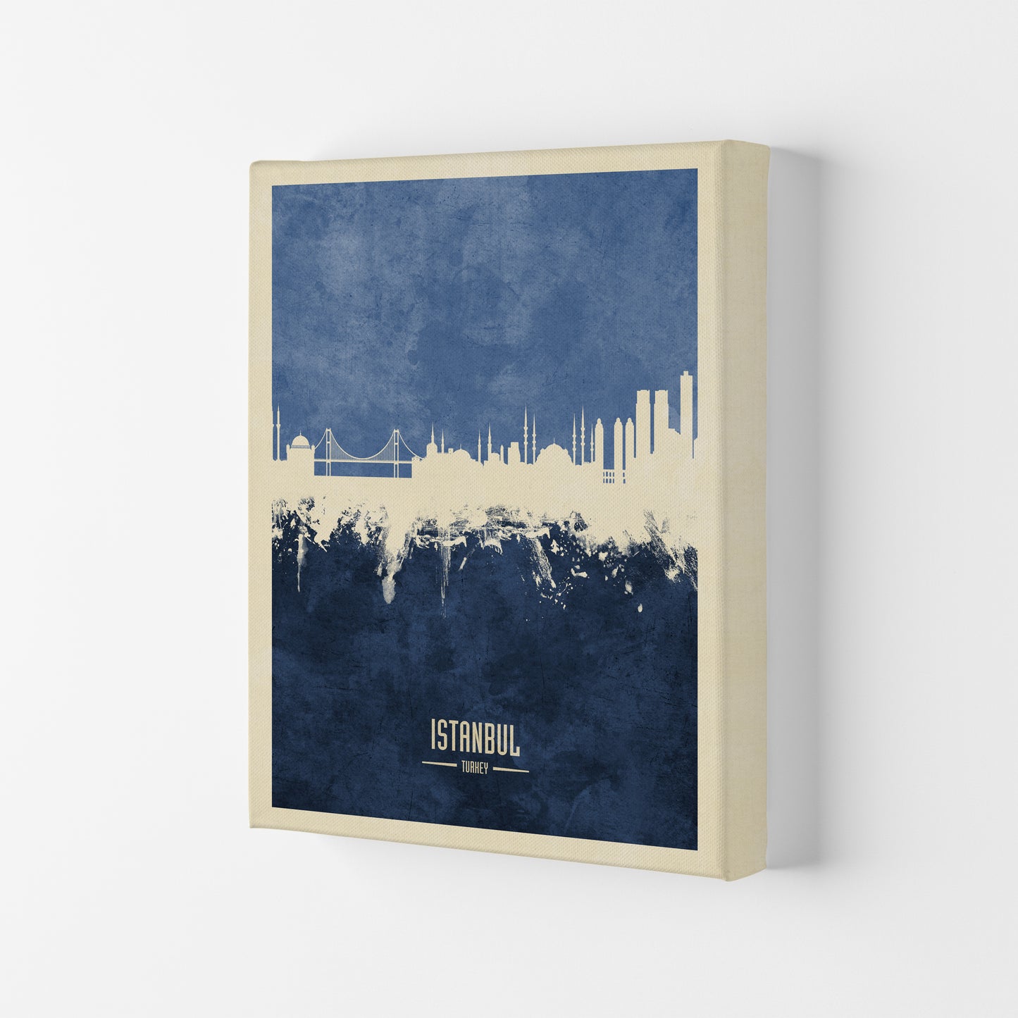 Istanbul Turkey Skyline Portrait Navy Art Print by Michael Tompsett Canvas