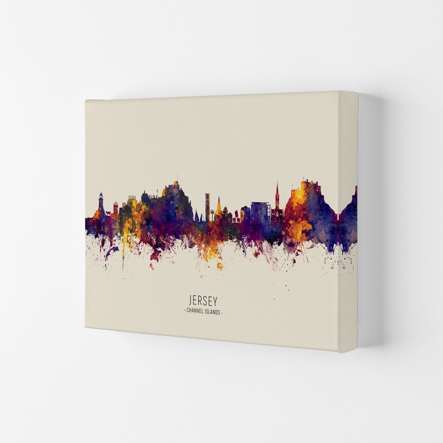 Jersey Channel Islands Skyline Autumn City Name Art Print by Michael Tompsett Canvas