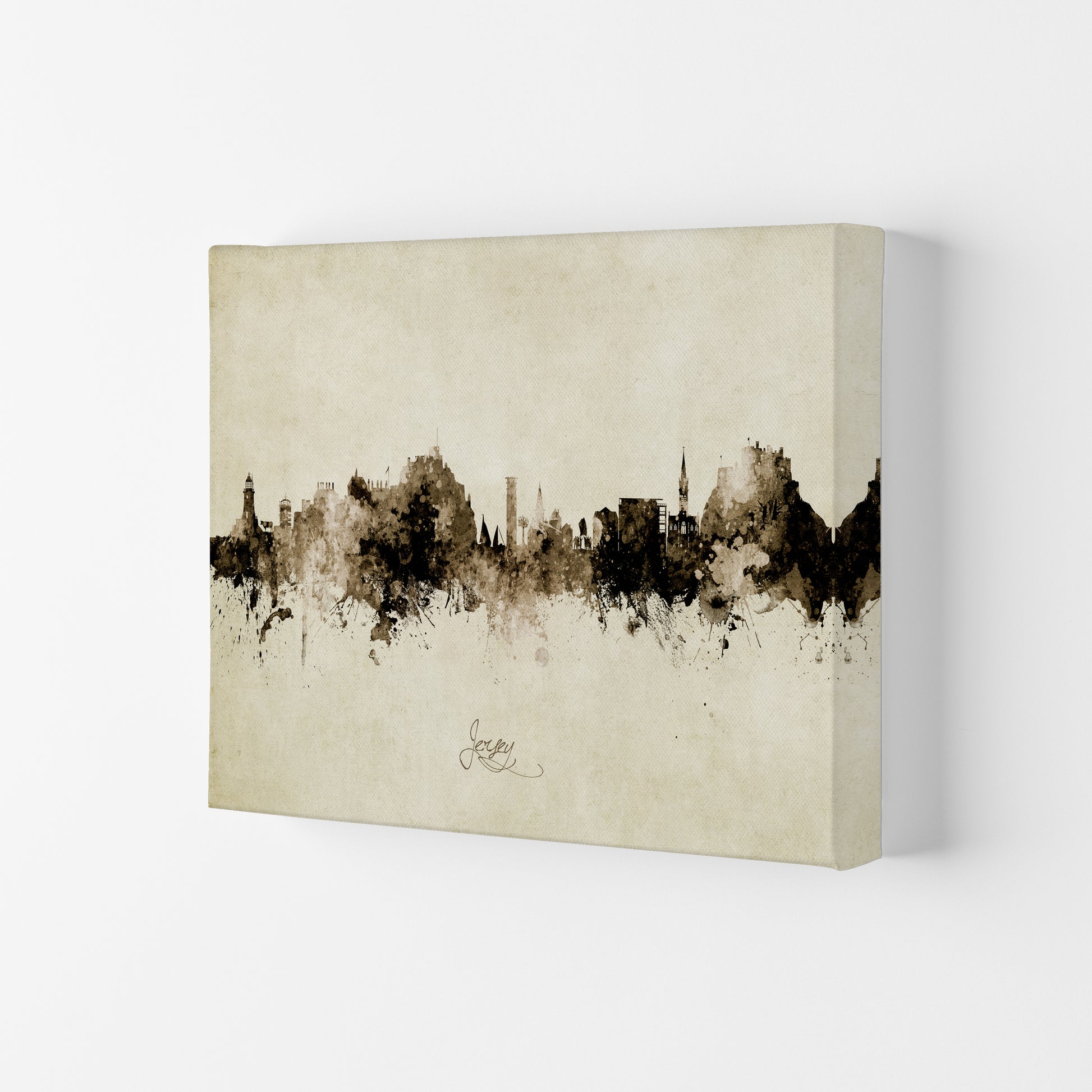 Jersey Channel Islands Skyline Vintage Art Print by Michael Tompsett Canvas