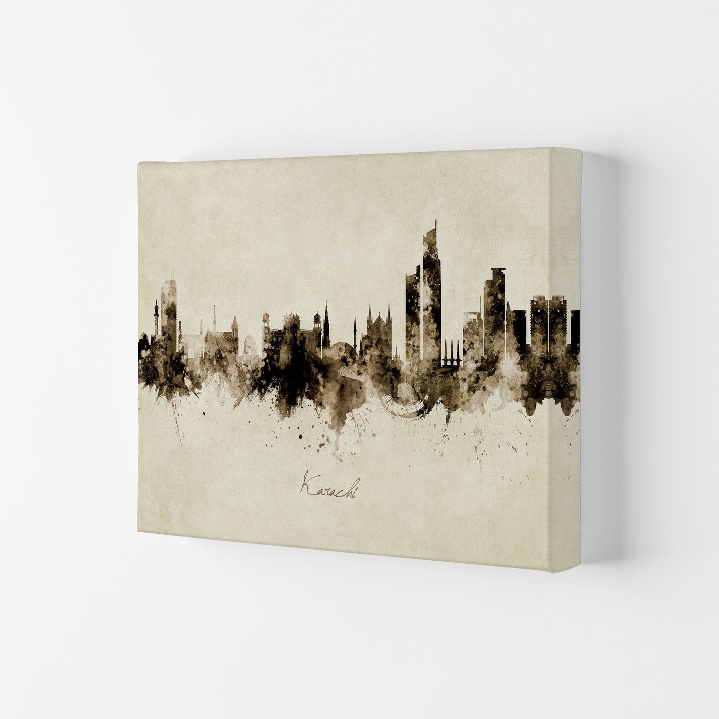 Karachi Pakistan Skyline Vintage Art Print by Michael Tompsett Canvas