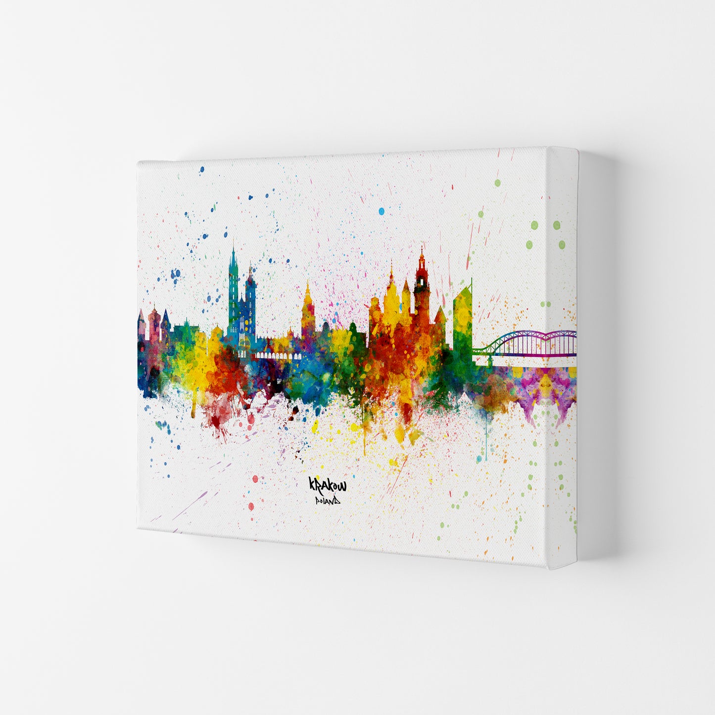 Krakow Poland Skyline Splash Art Print by Michael Tompsett Canvas