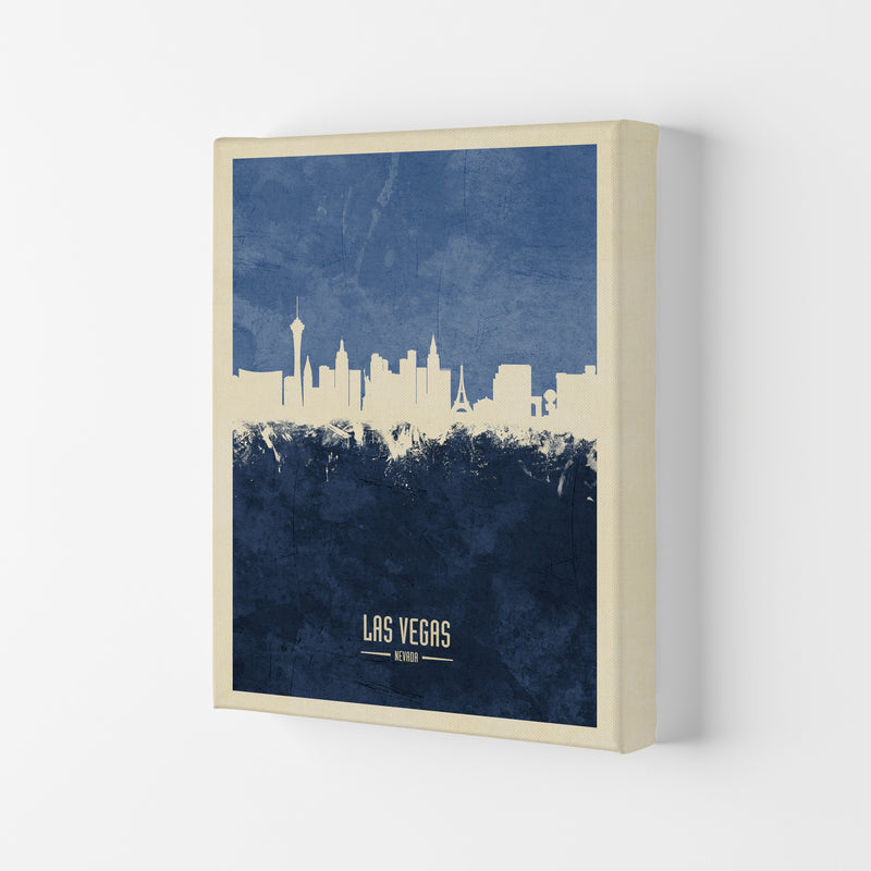Las Vegas Nevada Skyline Portrait Navy Art Print by Michael Tompsett Canvas