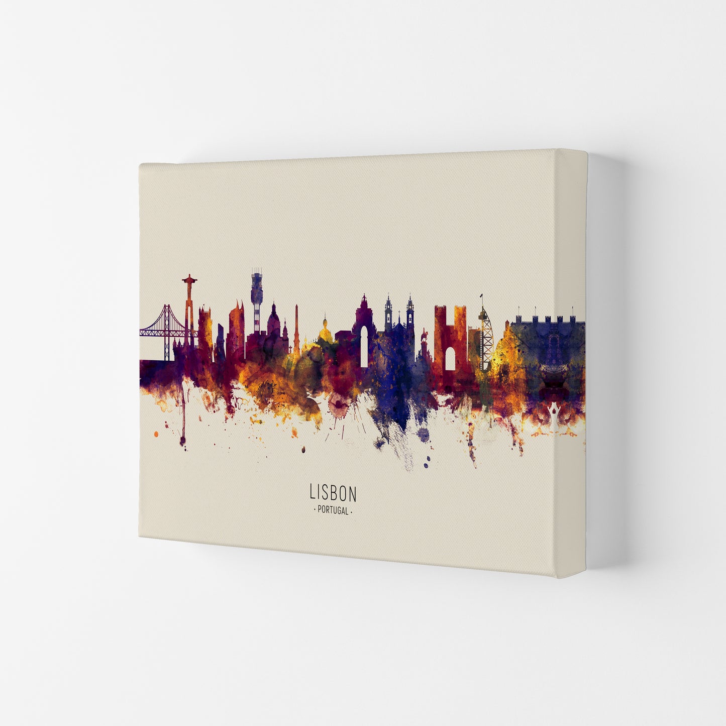 Lisbon Portugal Skyline Autumn City Name Art Print by Michael Tompsett Canvas