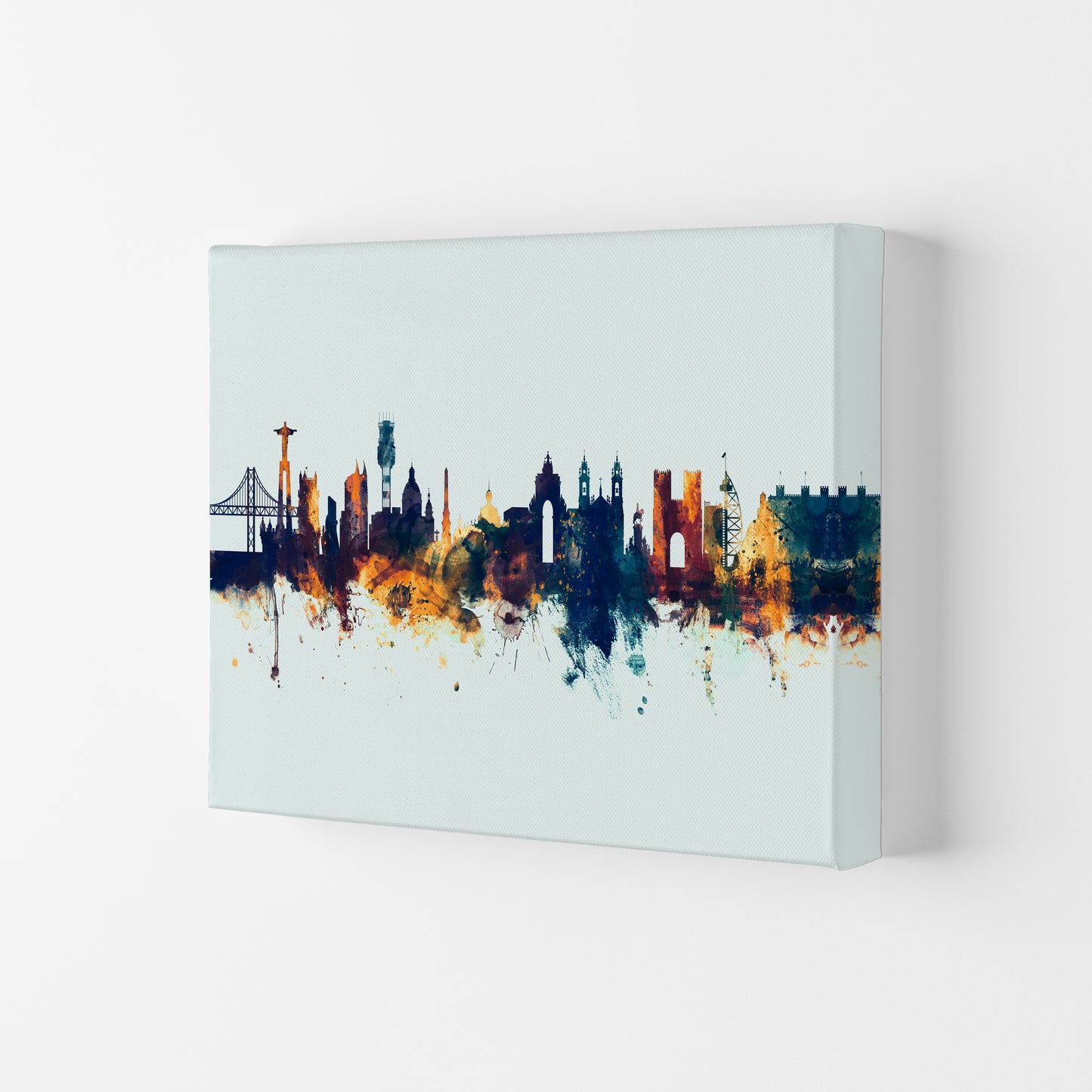 Lisbon Portugal Skyline Blue Orange Art Print by Michael Tompsett Canvas