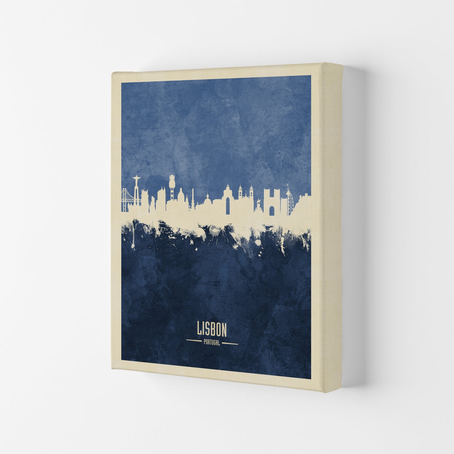 Lisbon Portugal Skyline Portrait Navy Art Print by Michael Tompsett Canvas