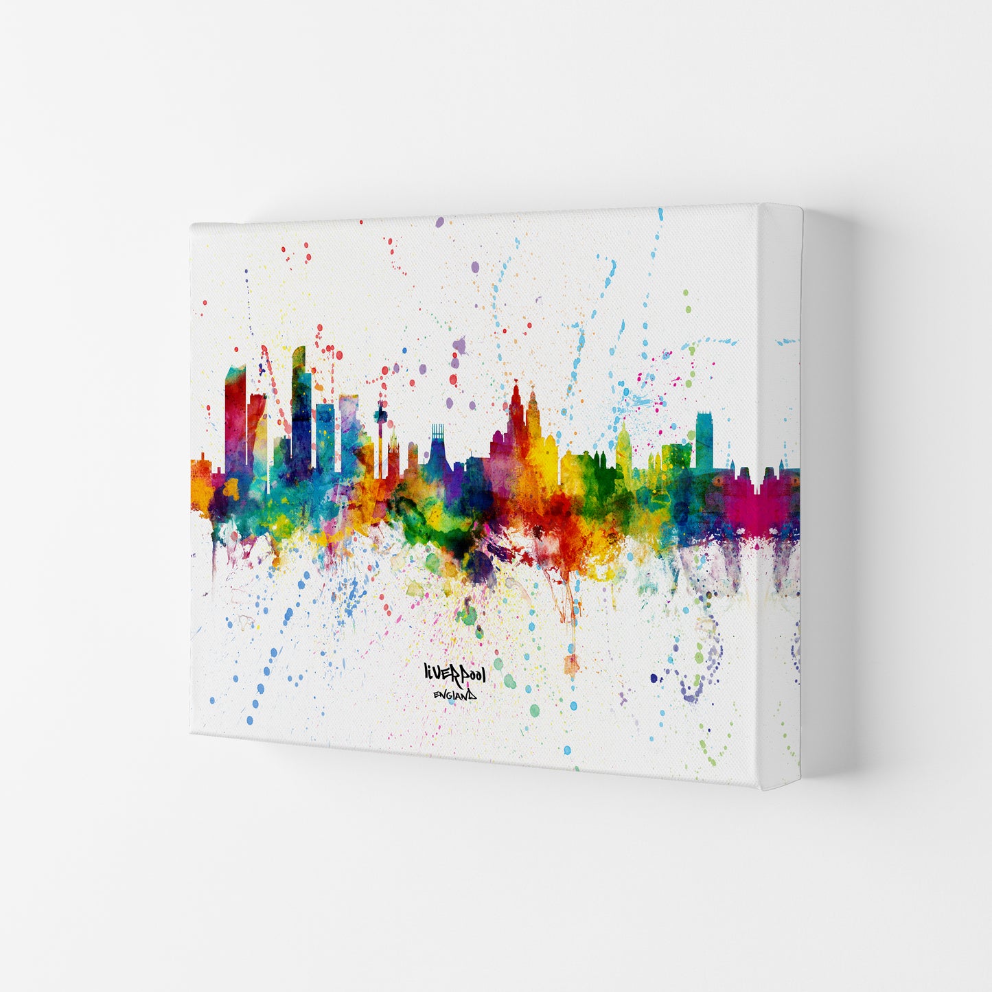 Liverpool England Skyline Splash Art Print by Michael Tompsett Canvas