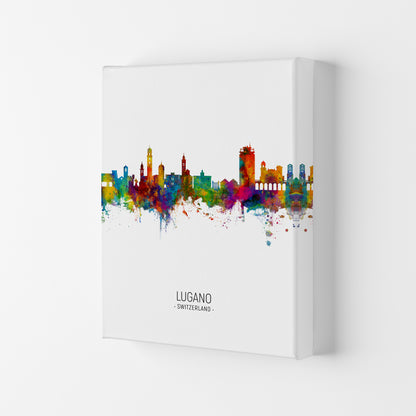 Lugano Switzerland Skyline Portrait Art Print by Michael Tompsett Canvas