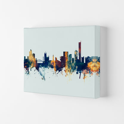 Manchester England Skyline Blue Orange Art Print by Michael Tompsett Canvas