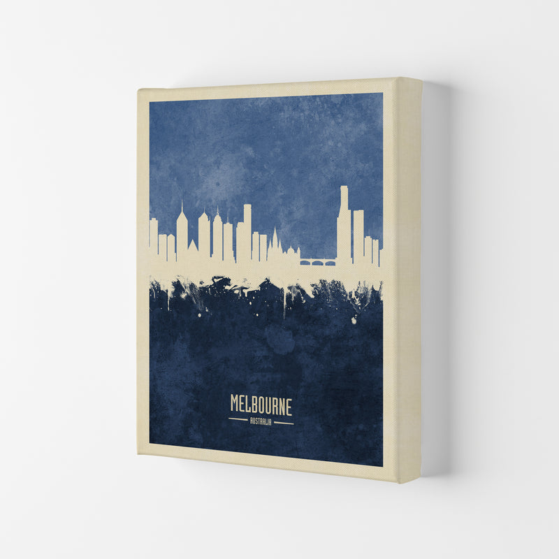 Melbourne Australia Skyline Portrait Navy Art Print by Michael Tompsett Canvas