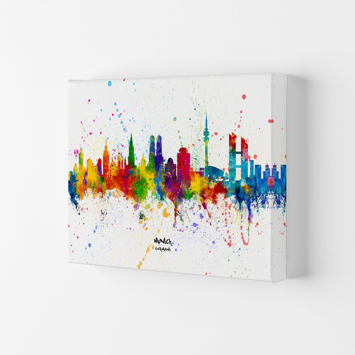 Munich Germany Skyline Splash Art Print by Michael Tompsett Canvas