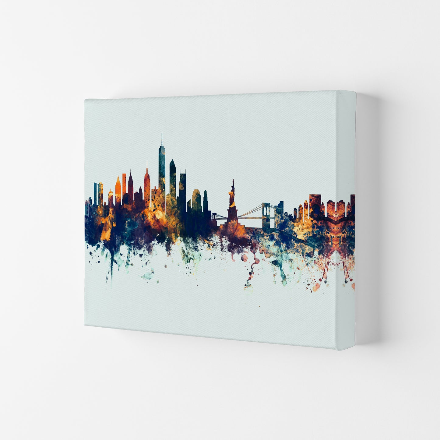 New York New York Skyline Blue Orange Art Print by Michael Tompsett Canvas