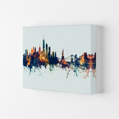 New York New York Skyline Blue Orange Art Print by Michael Tompsett Canvas