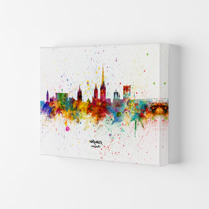 Norwich England Skyline Splash Art Print by Michael Tompsett Canvas