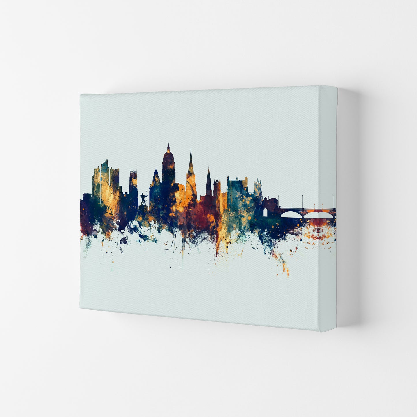 Nottingham England Skyline Blue Orange Art Print by Michael Tompsett Canvas