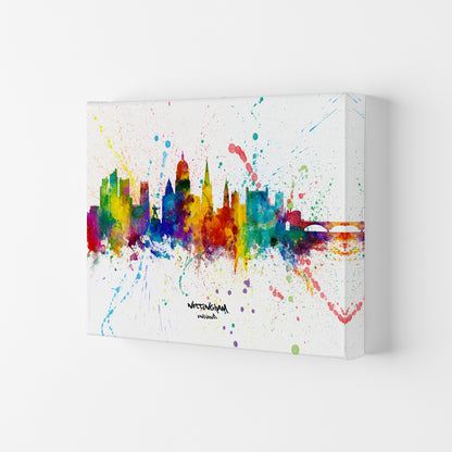Nottingham England Skyline Splash Art Print by Michael Tompsett Canvas
