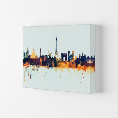 Paris France Skyline Blue Orange Art Print by Michael Tompsett Canvas