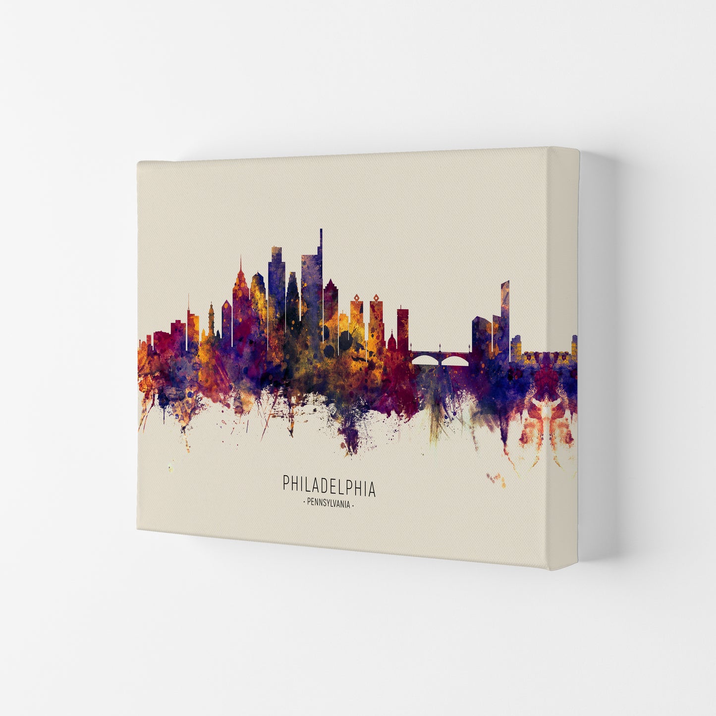 Philadelphia Pennsylvania Skyline Autumn City Name Art Print by Michael Tompsett Canvas