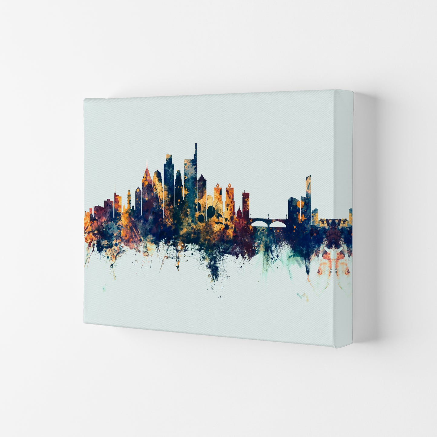 Philadelphia Pennsylvania Skyline Blue Orange Art Print by Michael Tompsett Canvas