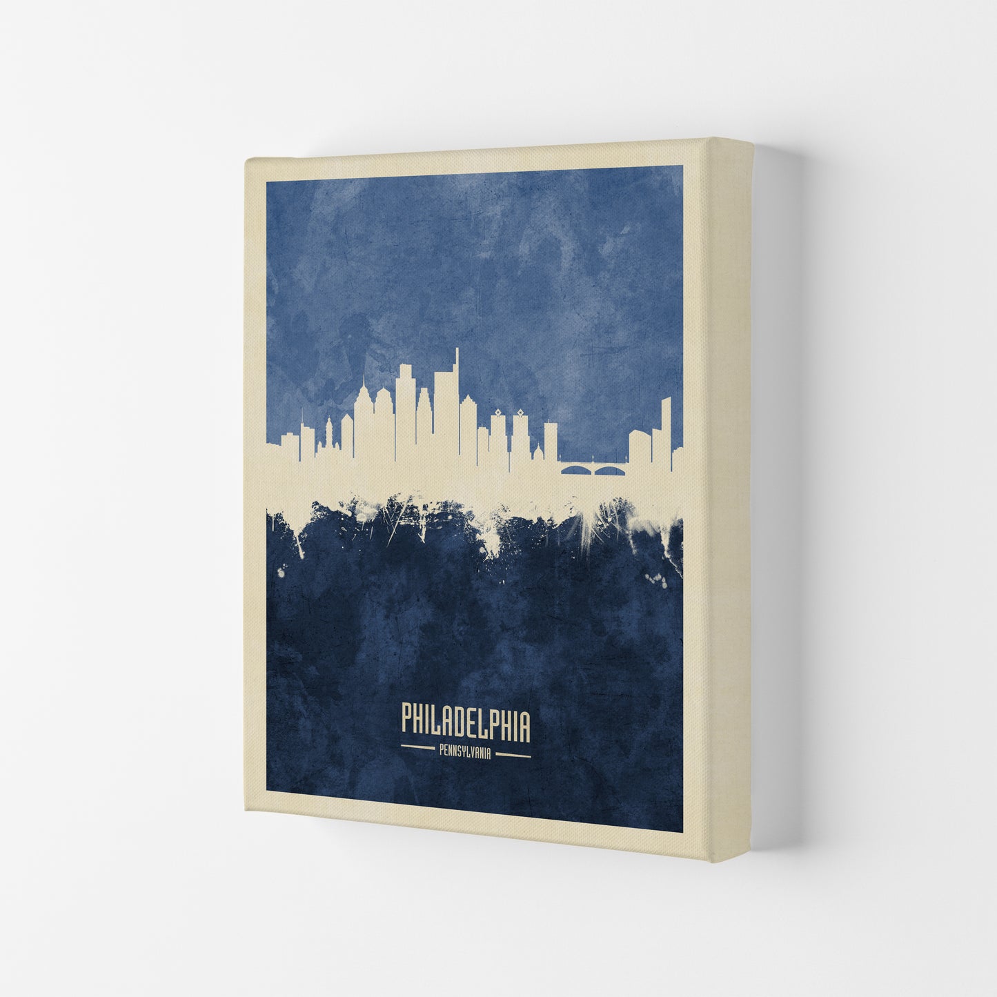 Philadelphia Pennsylvania Skyline Portrait Navy Art Print by Michael Tompsett Canvas