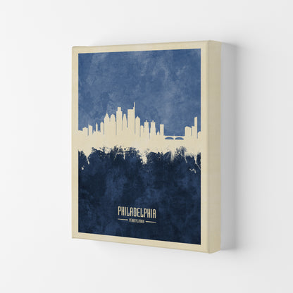 Philadelphia Pennsylvania Skyline Portrait Navy Art Print by Michael Tompsett Canvas