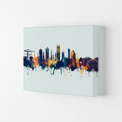 Plymouth England Skyline Blue Orange Art Print by Michael Tompsett Canvas