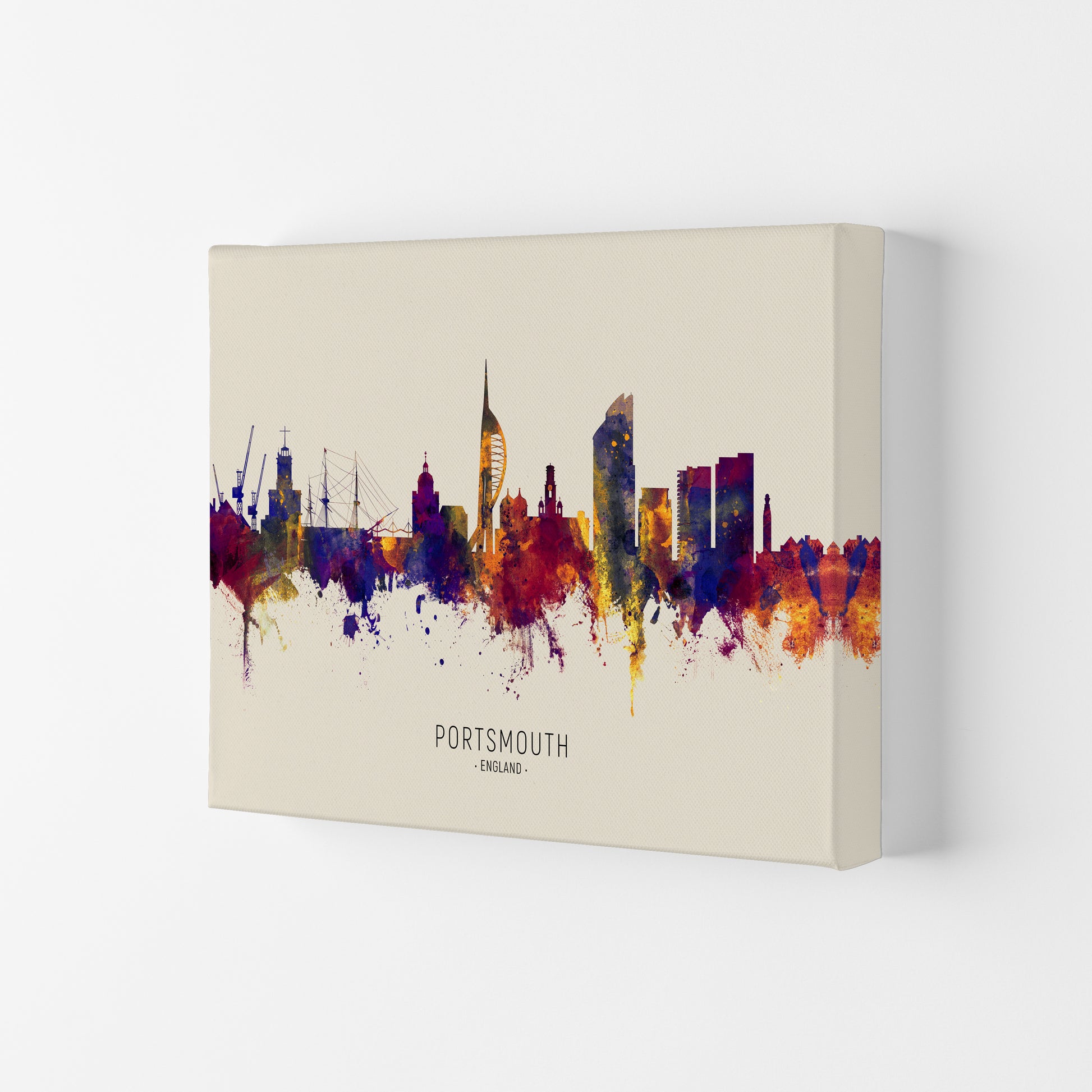 Portsmouth England Skyline Autumn City Name Art Print by Michael Tompsett Canvas