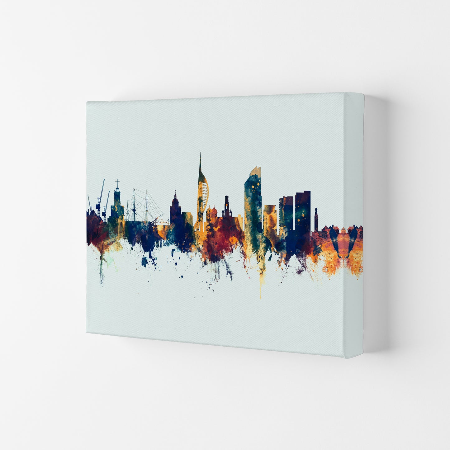 Portsmouth England Skyline Blue Orange Art Print by Michael Tompsett Canvas