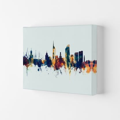 Portsmouth England Skyline Blue Orange Art Print by Michael Tompsett Canvas