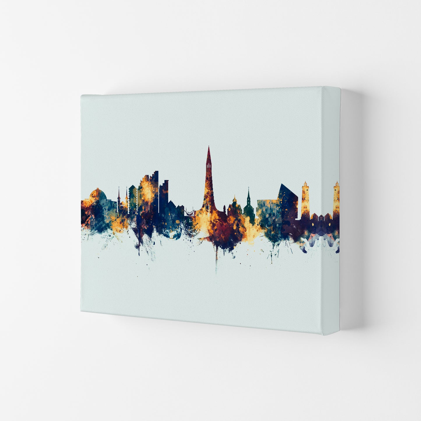 Reykjavik Iceland Skyline Blue Orange Art Print by Michael Tompsett Canvas