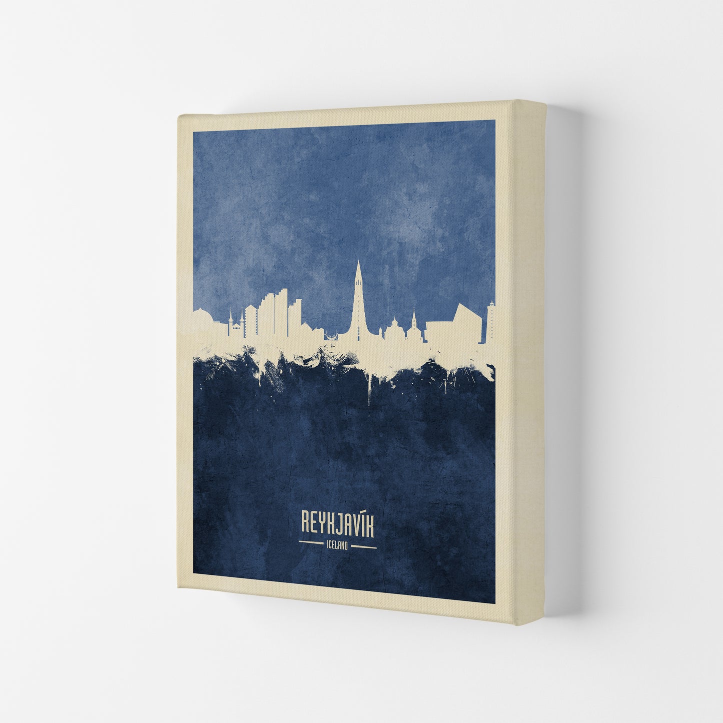 Reykjavik Iceland Skyline Portrait Navy Art Print by Michael Tompsett Canvas