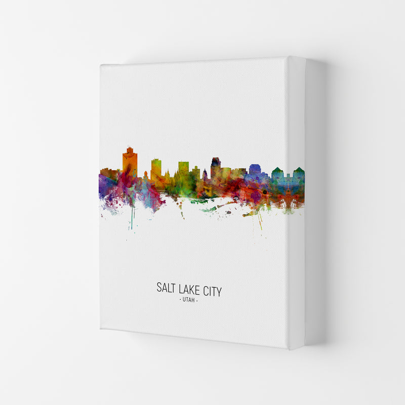 Salt Lake City Utah Skyline Portrait Art Print by Michael Tompsett Canvas