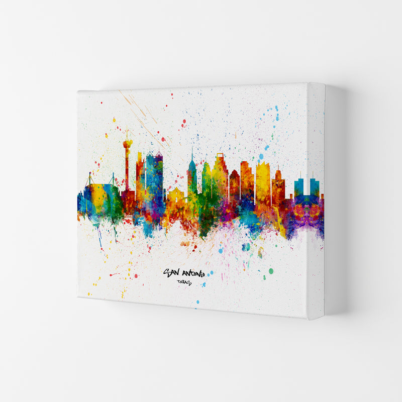 San Antonio Texas Skyline Splash Art Print by Michael Tompsett Canvas