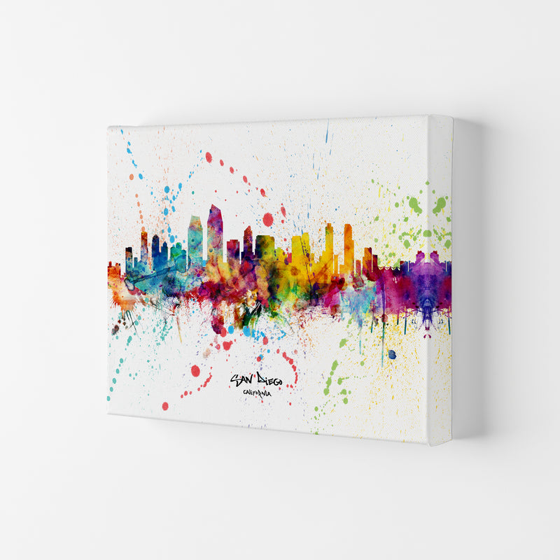 San Diego California Skyline Splash Art Print by Michael Tompsett Canvas