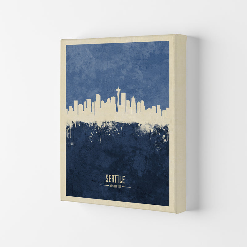 Seattle Washington Skyline Portrait Navy Art Print by Michael Tompsett Canvas