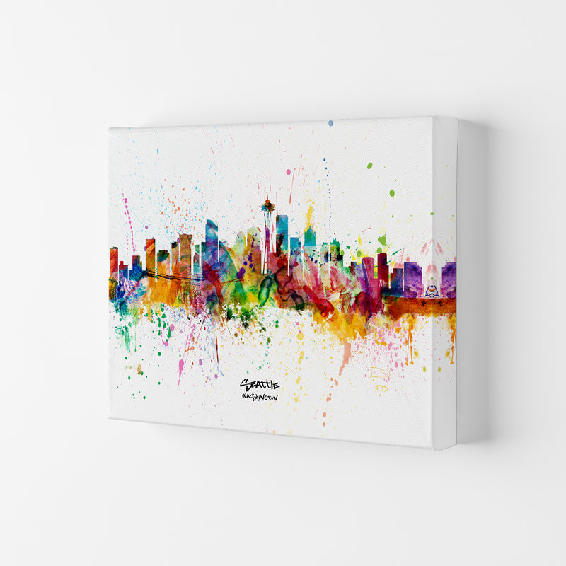 Seattle Washington Skyline Splash Art Print by Michael Tompsett Canvas