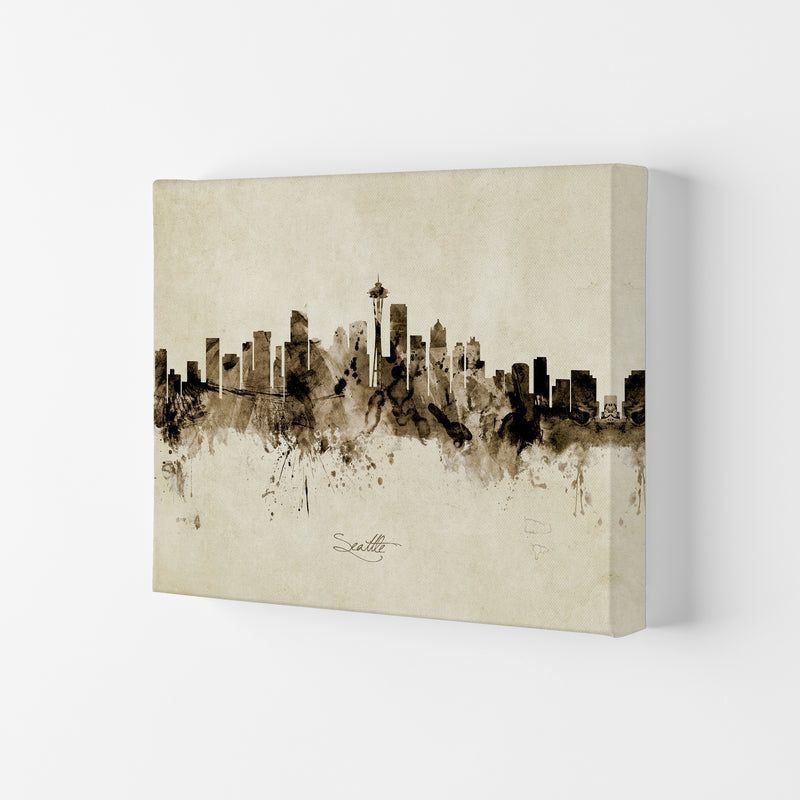Seattle Washington Skyline Vintage Art Print by Michael Tompsett Canvas