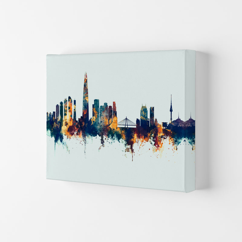Seoul South Korea Skyline Blue Orange Art Print by Michael Tompsett Canvas