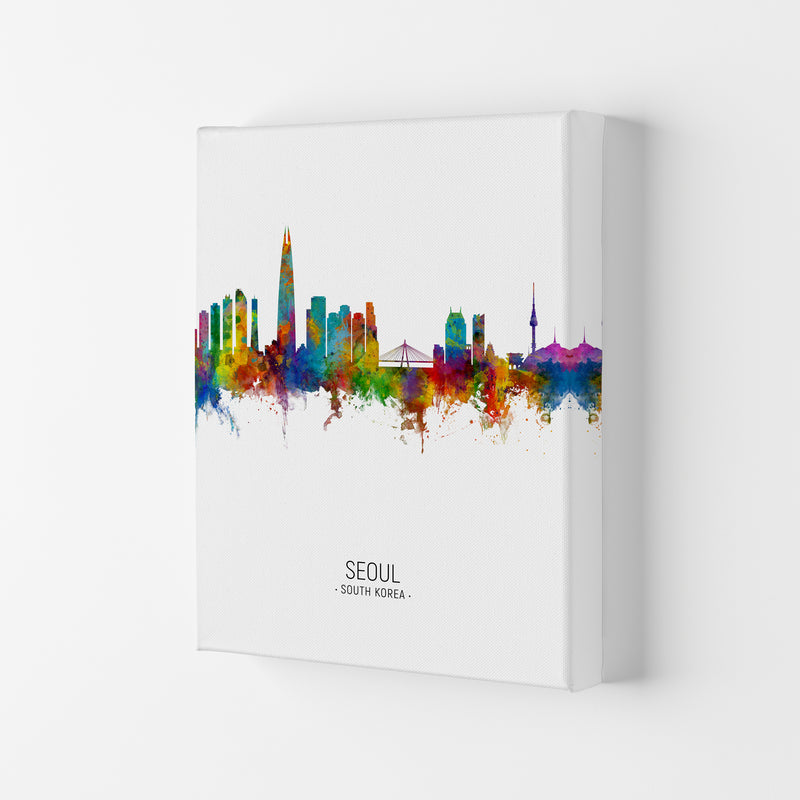 Seoul South Korea Skyline Portrait Art Print by Michael Tompsett Canvas