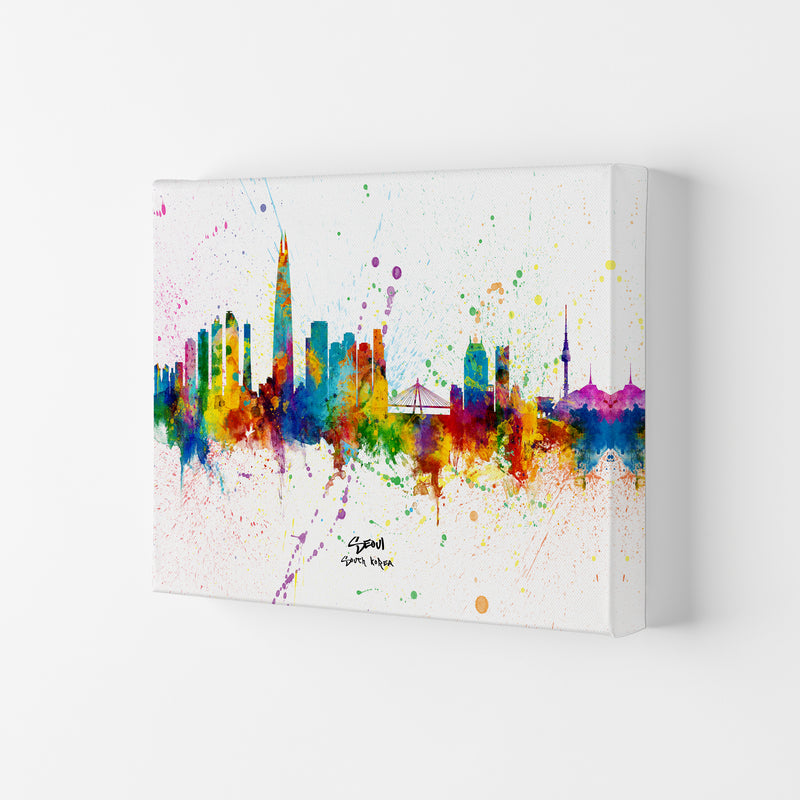 Seoul South Korea Skyline Splash Art Print by Michael Tompsett Canvas