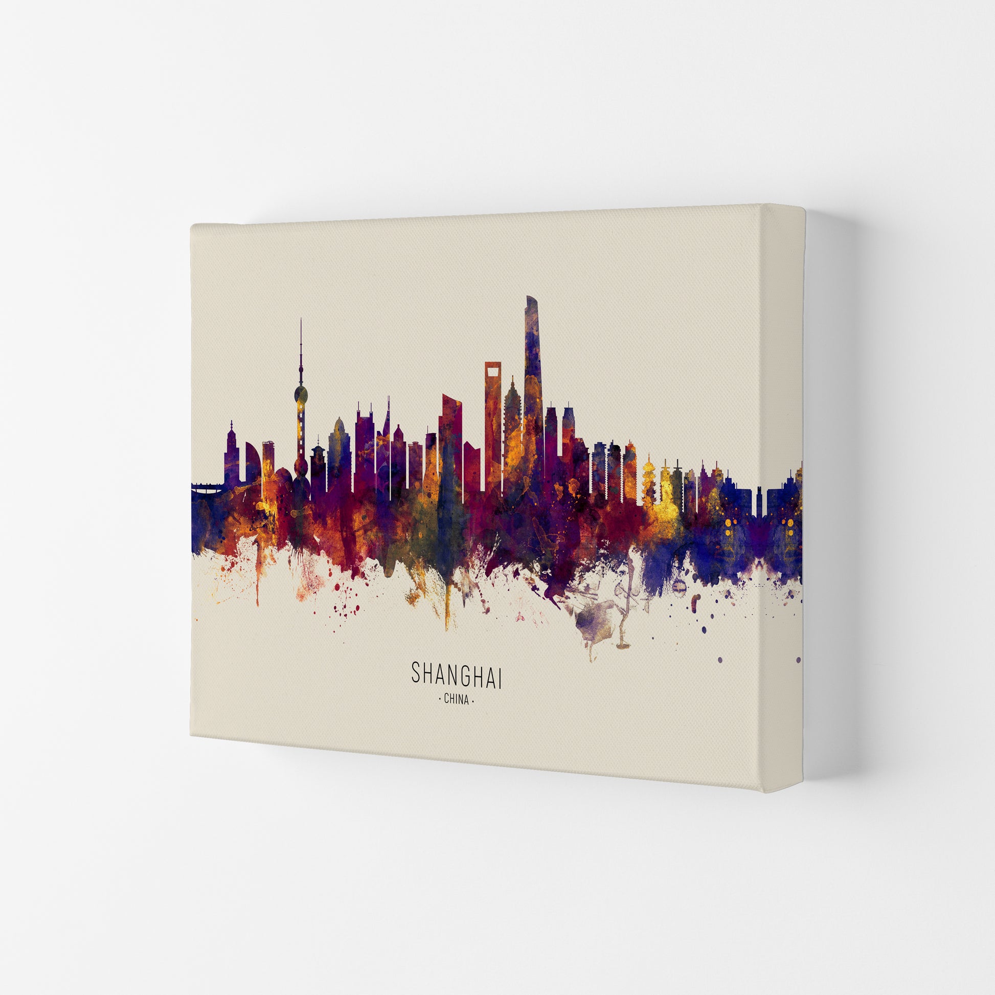 Shanghai China Skyline Autumn City Name Art Print by Michael Tompsett Canvas