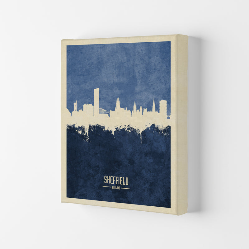 Sheffield England Skyline Portrait Navy Art Print by Michael Tompsett Canvas