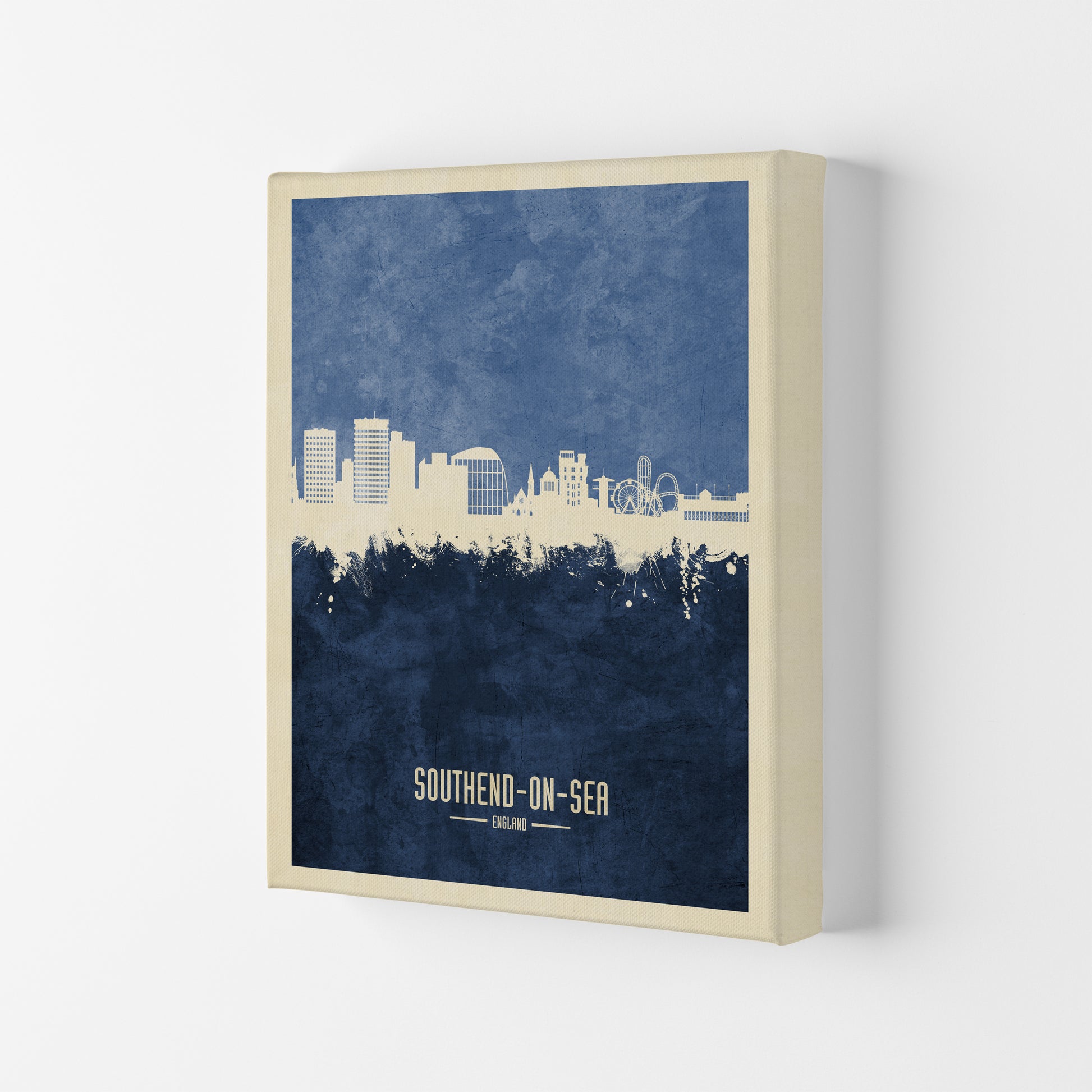 Southend-On-Sea England Skyline Portrait Navy Art Print by Michael Tompsett Canvas