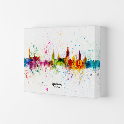 Stockholm Sweden Skyline Splash Art Print by Michael Tompsett Canvas