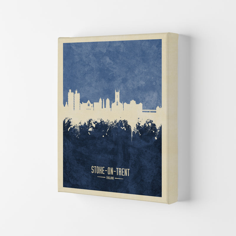 Stoke-On-Trent England Skyline Portrait Navy Art Print by Michael Tompsett Canvas