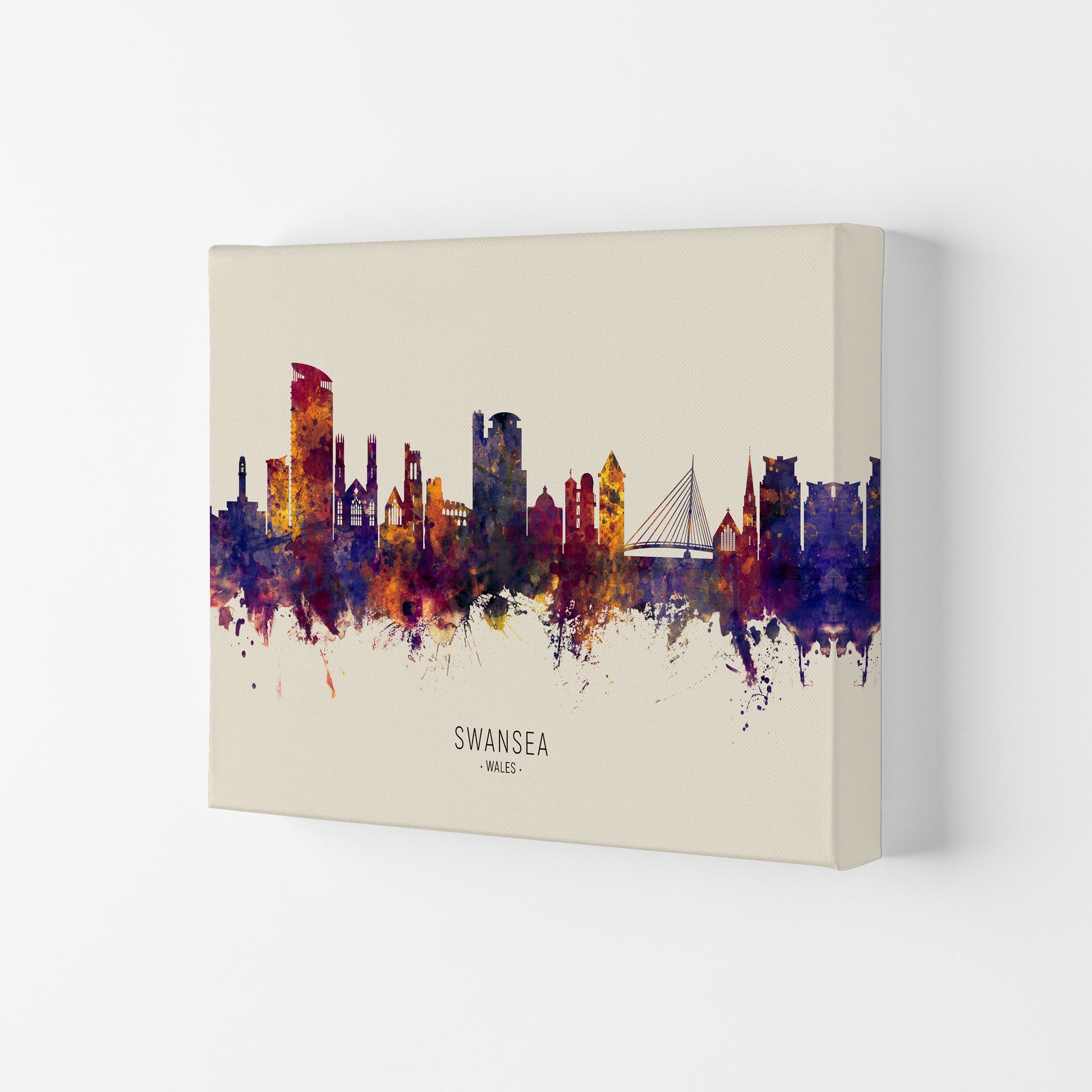 Swansea Wales Skyline Autumn City Name Art Print by Michael Tompsett Canvas