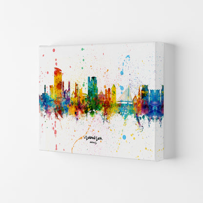 Swansea Wales Skyline Splash Art Print by Michael Tompsett Canvas