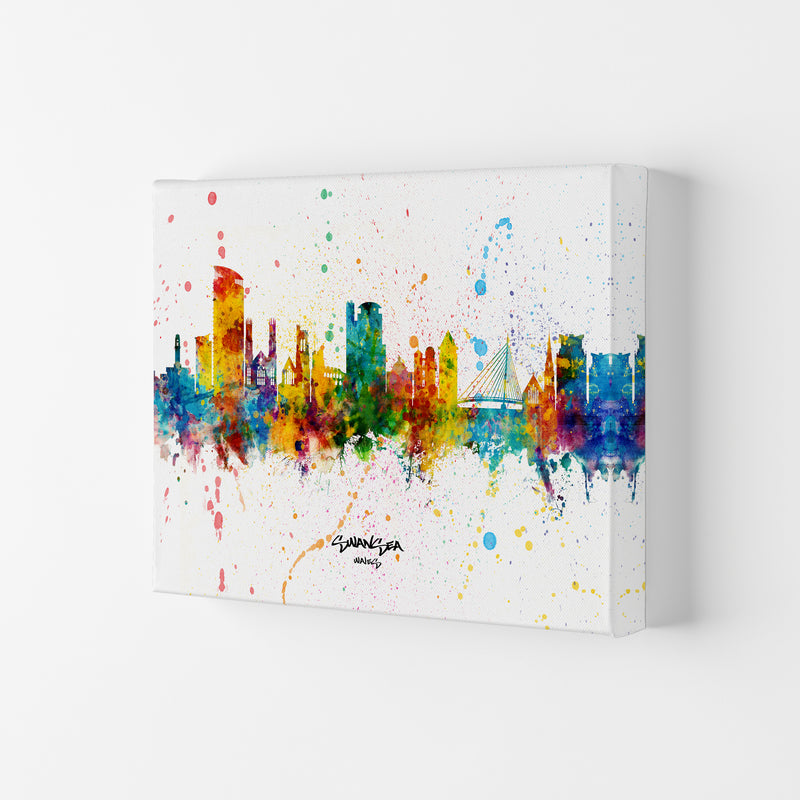 Swansea Wales Skyline Splash Art Print by Michael Tompsett Canvas