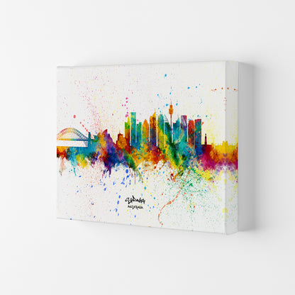 Sydney Australia Skyline Splash Art Print by Michael Tompsett Canvas